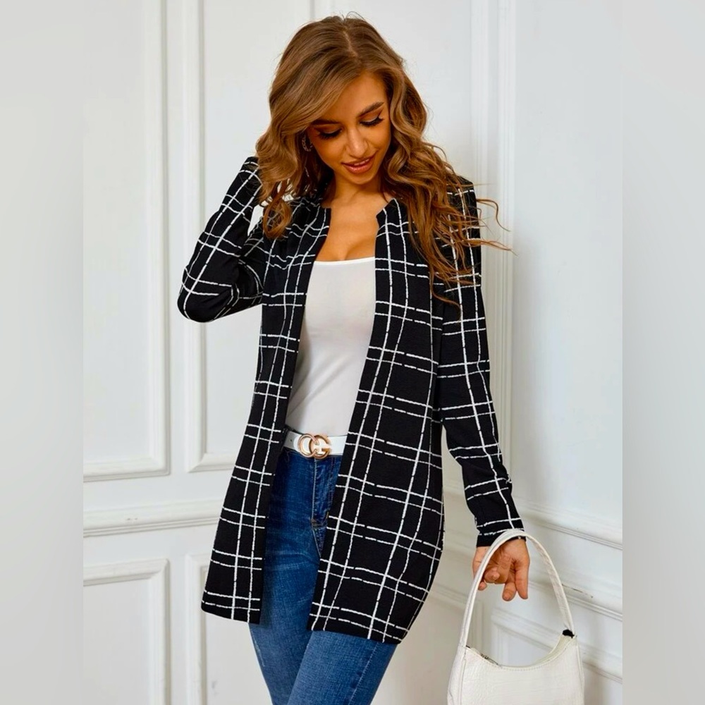 Plaid black striped coat